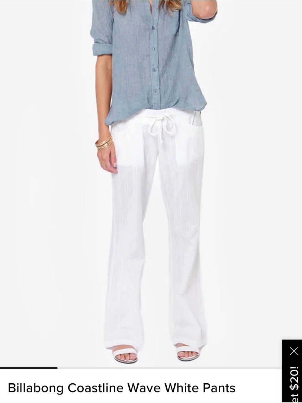 Billabong Coastline Wave White Wide-Leg Drawstring Beach Pants - XL